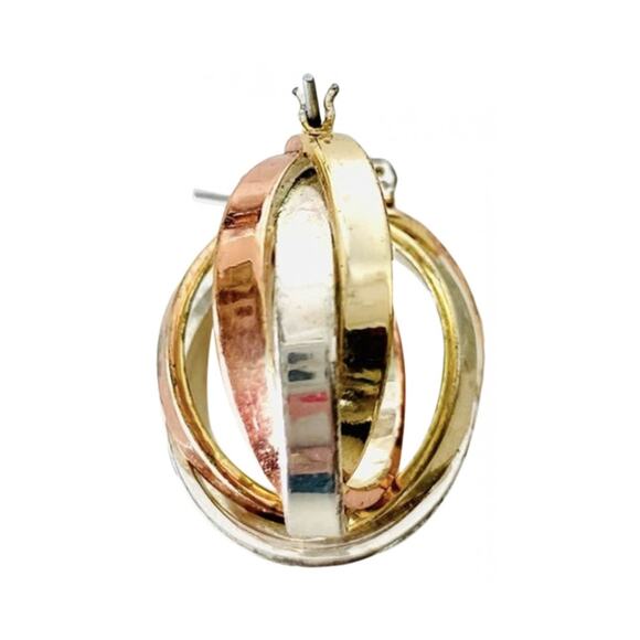NORDSTROM REVOLVE VINTAGE Silver Rose Yellow Gold Twisted Hoop Earrings Jewelry - Picture 1 of 8